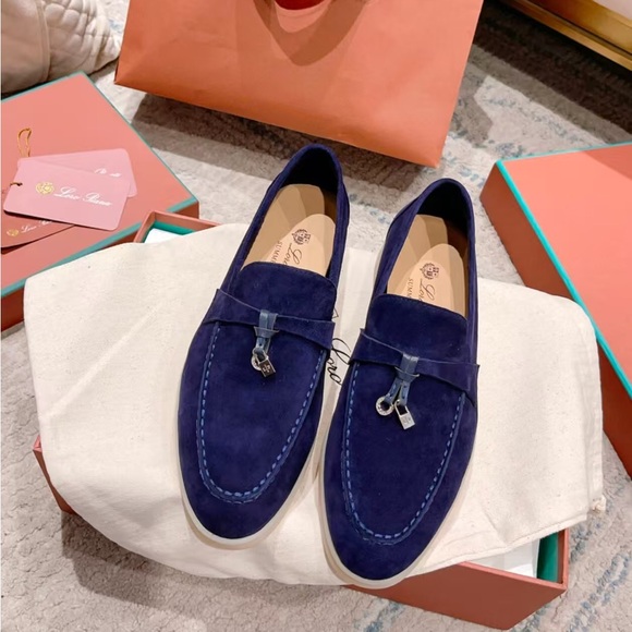 Loro Piana Royal Blue Suede Loafers main image 4
